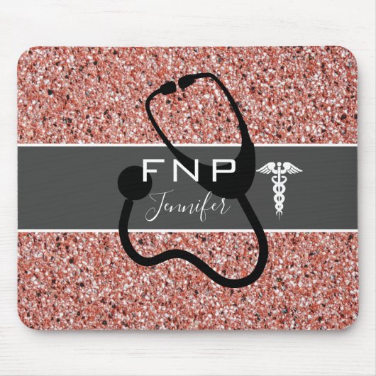 Nurse Practitioner Stethoscope Rose Gold Glitzer Mousepad (Vorne)