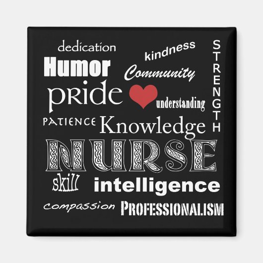Nurse Pride Attributes - Schwarz und Weiß/mit Herz Magnet (Vorne)