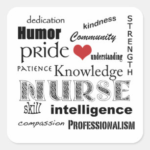Nurse Pride Attributes, schwarz und weiß+rot Herz Quadratischer Aufkleber
