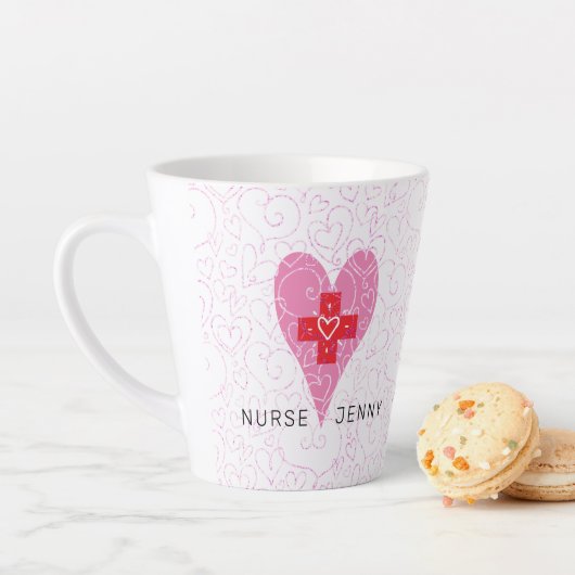 Nurse Red Pink Heart Personalisiert Milchtasse (Beispiel)