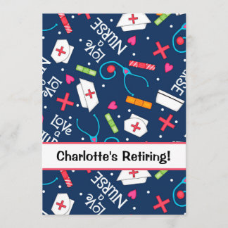 Nurse Retirement Party Celebration Navy Blue White Einladung