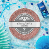 Nurse RN Abschluss Rose Gold Glitzer Personalisier Pappteller (Party)