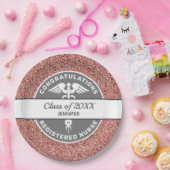 Nurse RN Abschluss Rose Gold Glitzer Personalisier Pappteller (Party)