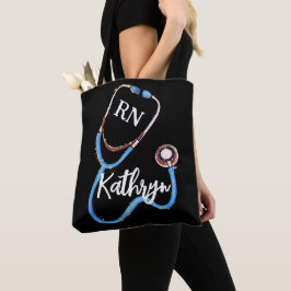 Nurse RN Blue Pink Stethoscope Black Minimalistisc Tasche