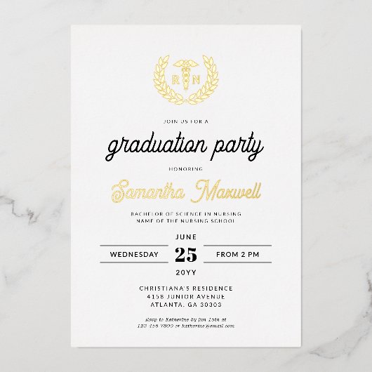 Nurse RN BSN Nursing School Graduation Party Folieneinladung (Vorderseite)