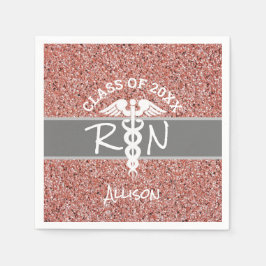 Nurse RN Caduceus Abschluss Rose Gold Glitzer Serviette