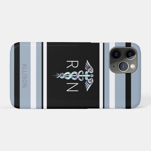 Nurse RN Caduceus Blue Stripes Personalisiert Case-Mate iPhone Hülle (Rückseite (Horizontal))