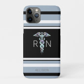 Nurse RN Caduceus Blue Stripes Personalisiert Case-Mate iPhone Hülle (Rückseite)
