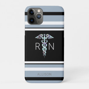 Nurse RN Caduceus Blue Stripes Personalisiert Case-Mate iPhone Hülle