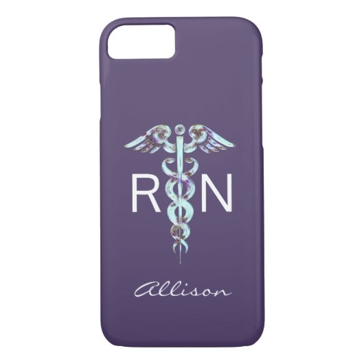 Nurse RN Caduceus Lila Blue Personalisiert Case-Mate iPhone Hülle (Rückseite)
