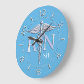 Nurse RN Caduceus Monogram Dial Style auf blau Große Wanduhr (Winkel)