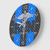 Nurse RN Caduceus Personalisiert Style Blue Carbon Große Wanduhr (Winkel)