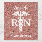 Nurse RN Caduceus Rose Gold Glitzer Class of Name Weinetikett (Einzelnes Label)
