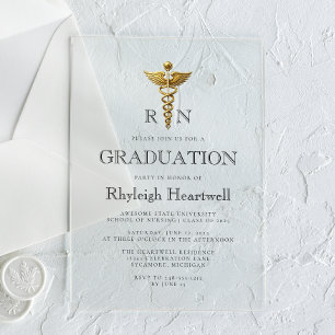 Nurse RN Gold Caduceus Graduation Party Acryleinladungen