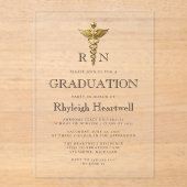 Nurse RN Gold Caduceus Graduation Party Acryleinladungen (Vorderseite)