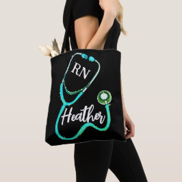 Nurse RN Green Aquamarin Stethoscope Black Minimal Tasche