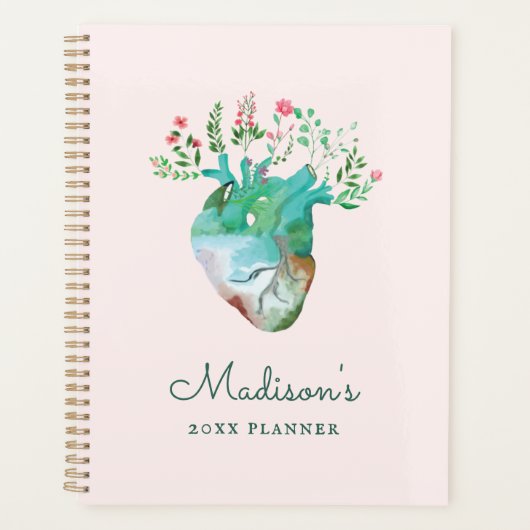 Nurse RN Medical Beruflich Floral Heart Custom Planer (Vorderseite)