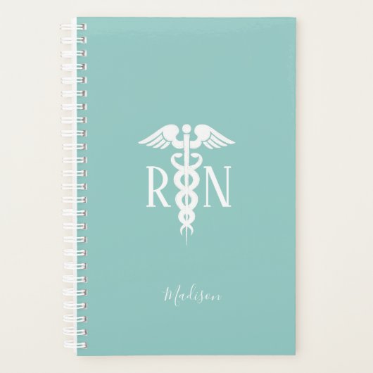 Nurse RN Medical Caduceus Aquamarin Personalisiert Planer (Vorderseite)