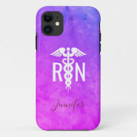 Nurse RN Medical Pink Lila Watercolor Monogram