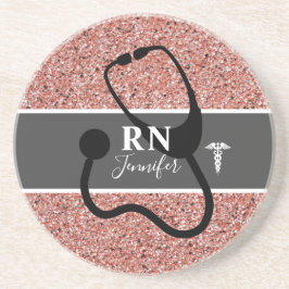 Nurse RN Rose Gold Glitzer Personalisiert Getränkeuntersetzer