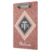 Nurse RN Rose Gold Glitzer Script Personalisiert Klemmbrett (Links)