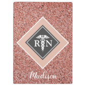 Nurse RN Rose Gold Glitzer Script Personalisiert Klemmbrett (Rückseite)