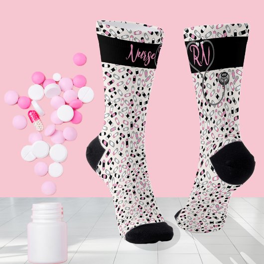 Nurse RN Stethoscope | Pink Pills Socken