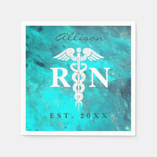 Nurse RN Turquoise Medical Caduceus Abschluss Serviette (Vorderseite)