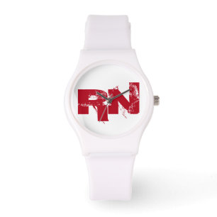 Nurse RN White Red Typografy Custom Armbanduhr