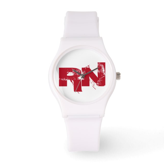 Nurse RN White Red Typografy Custom Armbanduhr (Vorderseite)