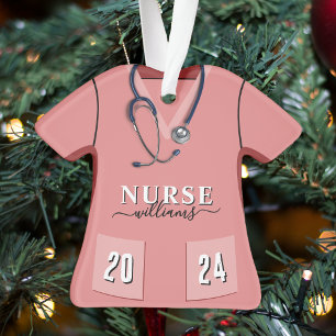 Nurse Scrubs Pink Shirt Stethoscope Weihnachten Ornament