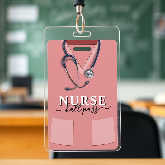 Nurse Scrubs Rosa Shirt Stethoscope Hall Pass Ausweis