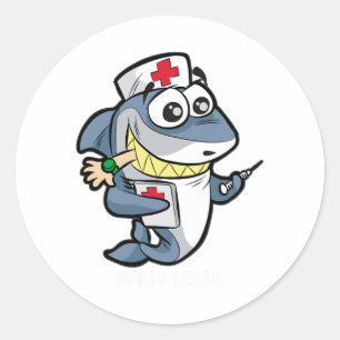 NURSE SHARK Doctor Medicinal Hospital Spritze Gesc Runder Aufkleber