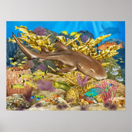 Nurse Shark over Coral Reef Poster