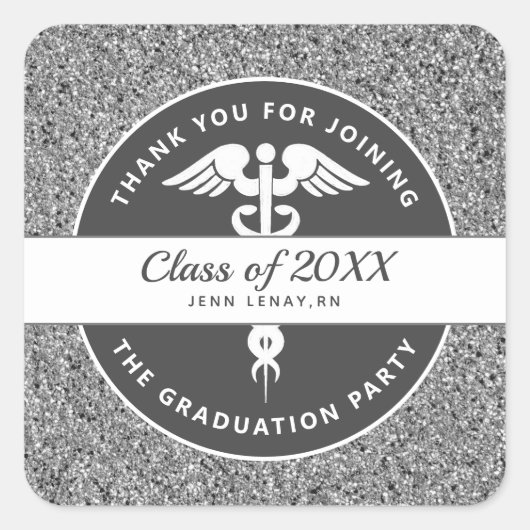 Nurse Silver Glitzer Vielen Dank Abschluss Quadratischer Aufkleber (Vorderseite)