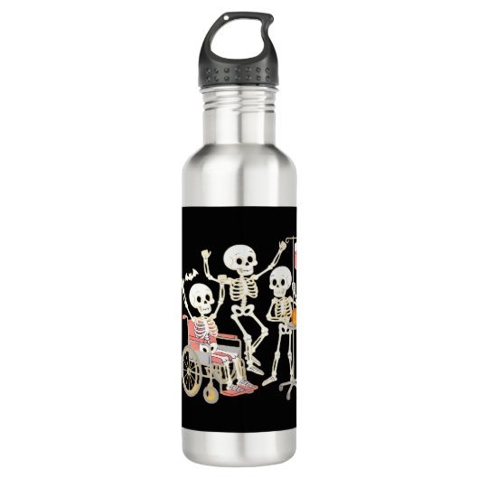 Nurse Skeleton Funny Halloween Healthcare Essentia Edelstahlflasche (Vorderseite)