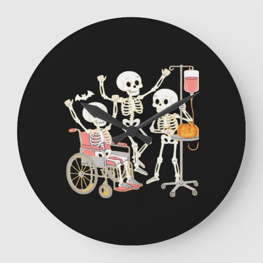 Nurse Skeleton Funny Halloween Healthcare Essentia Große Wanduhr (Vorderseite)