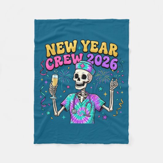 Nurse Skeleton New Year Crew 2026 Funny Er Icu Eve Fleecedecke (Vorderseite)
