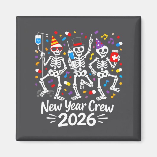 Nurse Skeleton New Year Crew 2026 Funny Er Icu Par Magnet (Vorne)