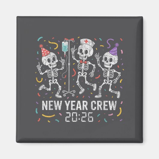 Nurse Skeleton New Year Crew 2026 Funny Er Icu Par Magnet (Vorne)
