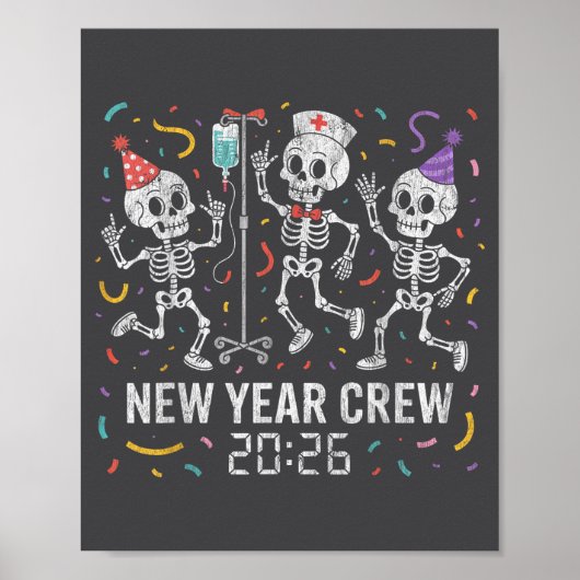 Nurse Skeleton New Year Crew 2026 Funny Er Icu Par Poster (Vorne)