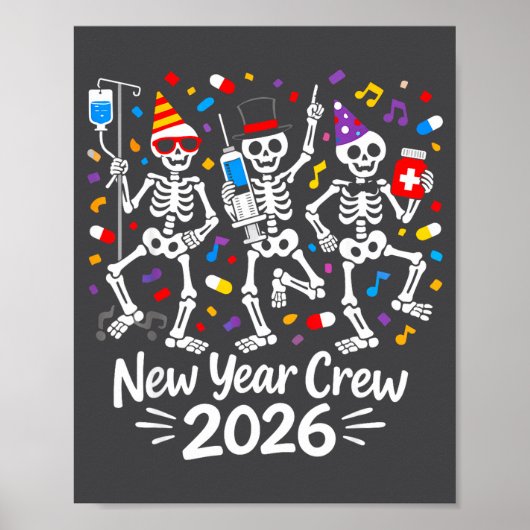 Nurse Skeleton New Year Crew 2026 Funny Er Icu Par Poster (Vorne)