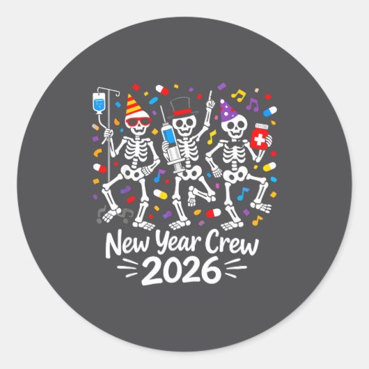 Nurse Skeleton New Year Crew 2026 Funny Er Icu Par Runder Aufkleber (Vorderseite)