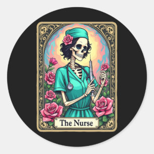 Nurse Skeleton Tarot Card Nurse Nurse Rn L Runder Aufkleber