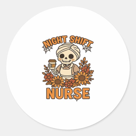 Nurse Skelett Halloween RN Nur Runder Aufkleber (Vorderseite)