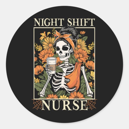 Nurse Skelett Halloween Rn Nur Runder Aufkleber (Vorderseite)