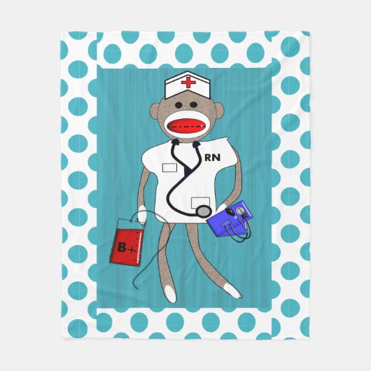 Nurse Sock Monkey Fleece Blanket Polka Dots (Vorderseite)