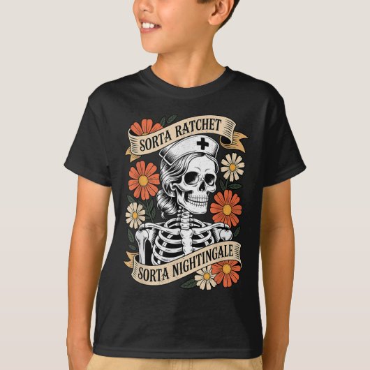 Nurse Sorta Ratchet Sorta Nightingale Skeleton Hal T-Shirt (Vorderseite)