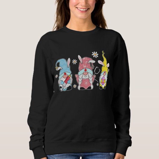 Nurse Stethoscope Bunny Gnome Rabbit Eggs Jagd Sweatshirt (Vorderseite)