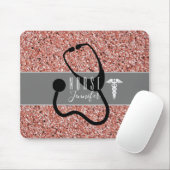Nurse Stethoscope Caduceus Rose Gold Glitzer Mousepad (Mit Mouse)